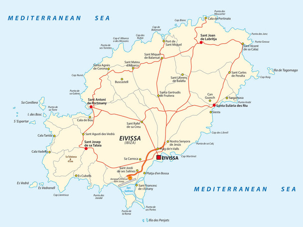 Road map of the Spanish Mediterranean Sea Eivissa - Vector, Image