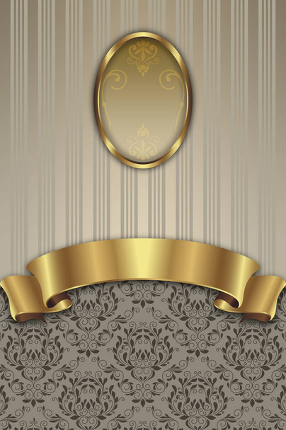 Decorative background with gold ribbon and vintage patterns. - Photo, image