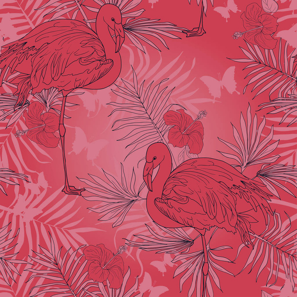 Seamless tropical pattern with beautiful flamingo - ベクター画像