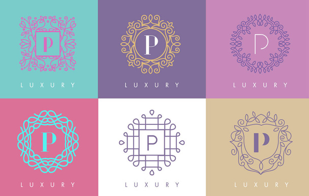Γράμμα P παστέλ Floral μονόγραμμα γραμμές λογότυπο του σχεδιασμού. - Διάνυσμα, εικόνα