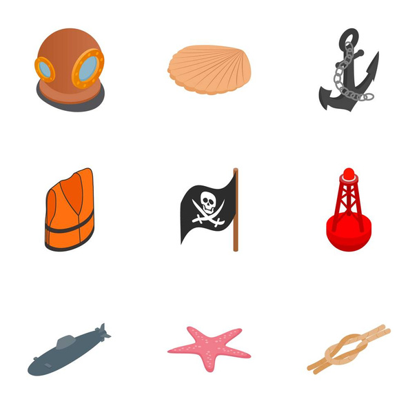 Piraat iconen set, isometrische 3D-stijl - Vector, afbeelding