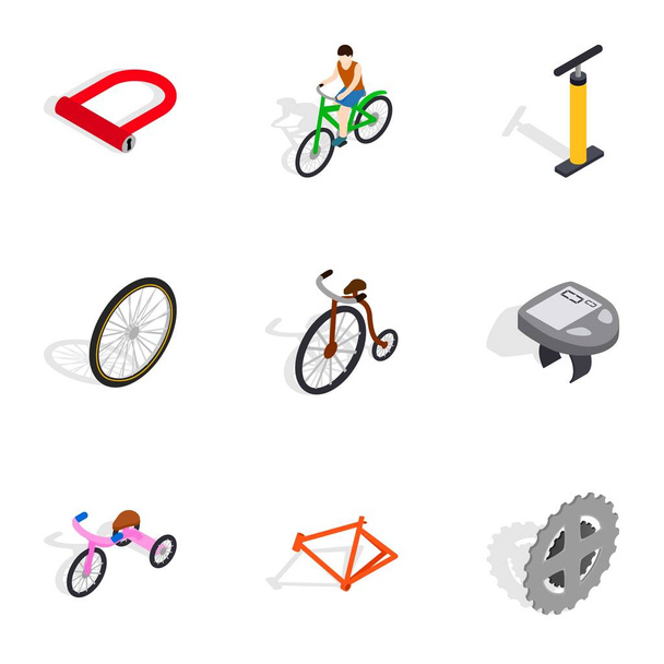 Fahrradsymbole Set, isometrischer 3D-Stil - Vektor, Bild