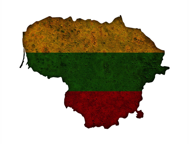 Χάρτης και σημαία της Λιθουανίας στο Σκουριασμένο μέταλλο - Φωτογραφία, εικόνα