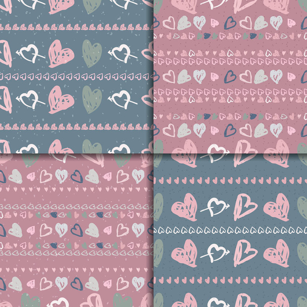 Doodle seamless pattern set with hearts - Vetor, Imagem