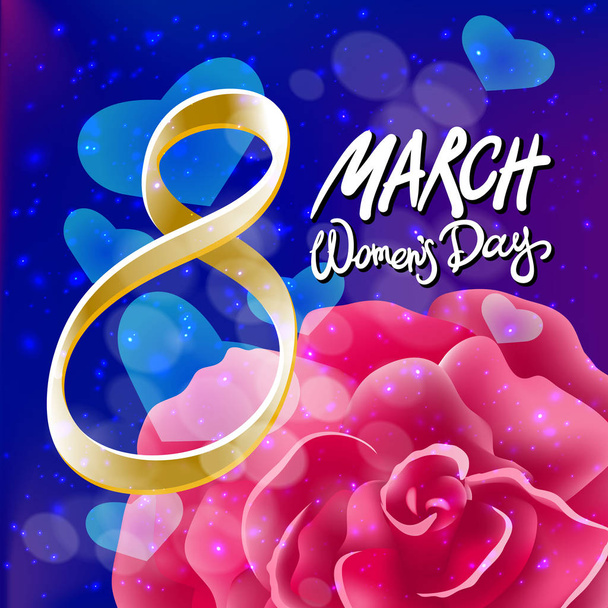 vector 8 march womens day. pink red rose background - Vector, Image