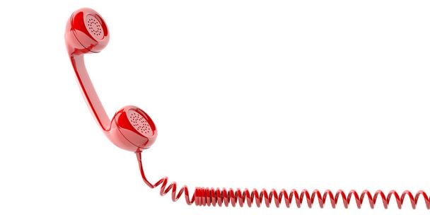 Красный старый телефонный приемник на белом фоне. 3d иллюстрация
 - Фото, изображение