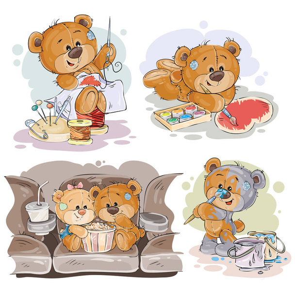 Set vector clip art illustrations of enamored teddy bears - Vektori, kuva