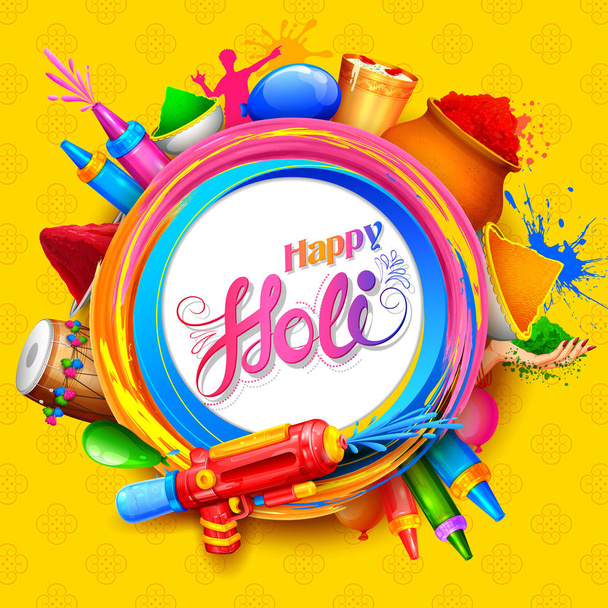 Happy Holi Ιστορικό για τους χαιρετισμούς εορτασμού Φεστιβάλ χρωμάτων - Διάνυσμα, εικόνα