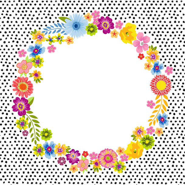 Tarjeta Vintage con marco de flores redondo
 - Vector, imagen