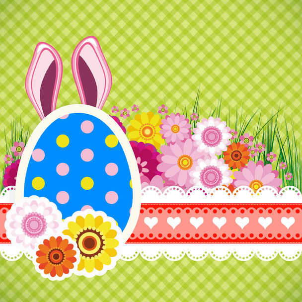 Happy easter background with eggs, bunny ears. Colorful celebrat - Вектор,изображение