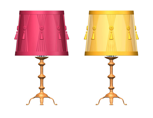 Imagen 3D de lámparas rojas y amarillas aisladas en blanco
 - Foto, Imagen