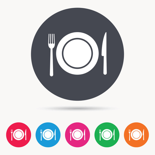 Dish, fork and knife icons. Cutlery sign. - Vector, Image