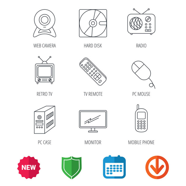 Web camera, radio and mobile phone icons. - Vector, Image