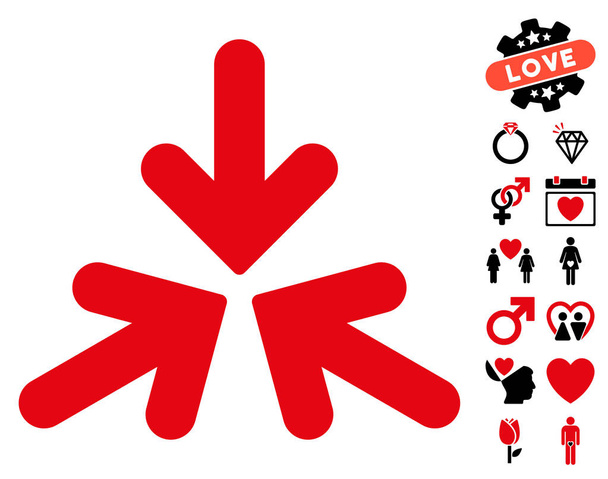 Triple Collide Arrows Rounded Icon with Valentine Bonus - Vector, imagen