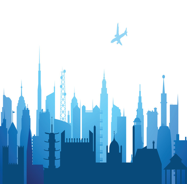 Городской пейзаж со зданиями и самолетом
 - Фото, изображение