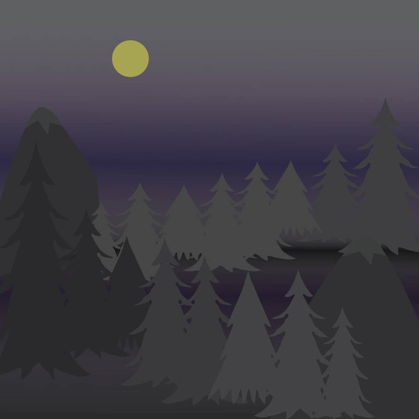 Vetor ilustração pinheiros na montanha acidentada à noite
 - Vetor, Imagem
