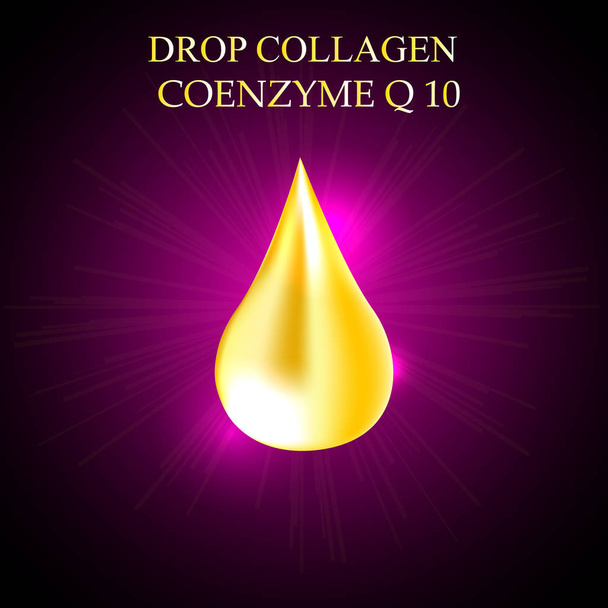 最高のコラーゲン オイル ドロップ エッセンス。ゴールド プレミアム輝く血清液滴。Co ・酵素ベクトル図 - ベクター画像