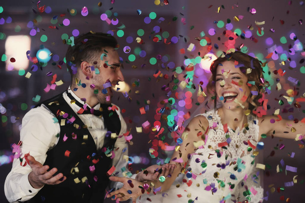 wedding couple against defocused lights - Valokuva, kuva