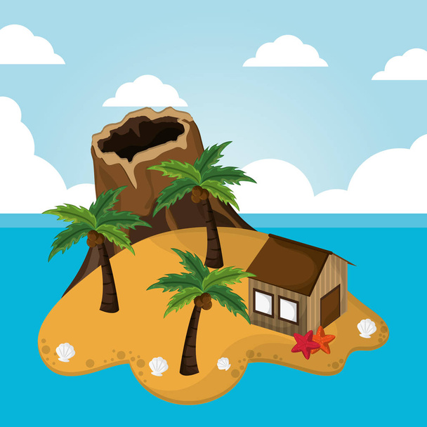 wulkan wyspa hut palm rozgwiazda wakacje wybrzeże - Wektor, obraz