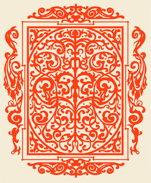 Red ancient vintage ornament on beige background - Photo, Image