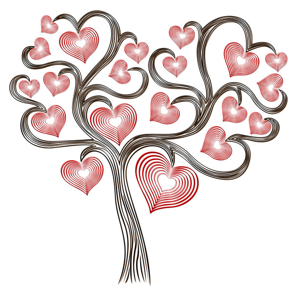 Tree with stylised red hearts - Vector, imagen