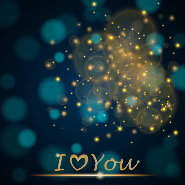 Étoiles tombantes brillantes abstraites sur fond flou ambiant turquoise "I love You". Design de luxe
 - Photo, image
