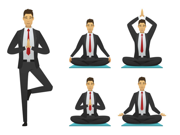 Yoga Büro Mann stellt Illustration - Vektor, Bild