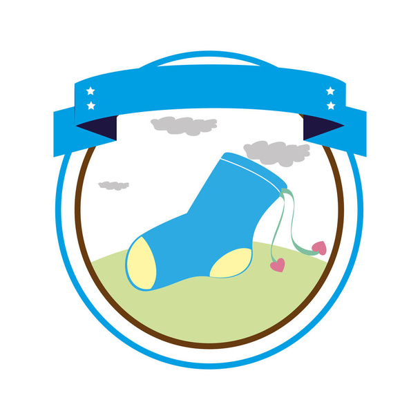 circular border with label and sock for a baby boy - Vector, Image