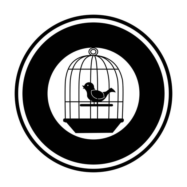 чорний силует кругла рамка з кліткою з птахом в гойдалках
 - Вектор, зображення