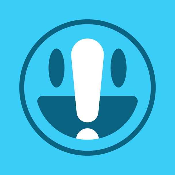 Modrý smajlík obličej ikona s vykřičníkem - Vektor, obrázek