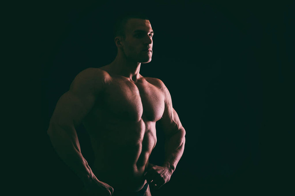 muscular male body on a dark background. - Foto, immagini