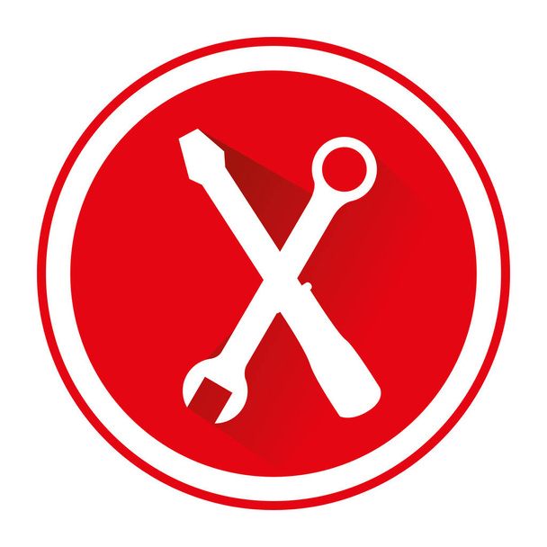 círculo rojo con silueta de llave inglesa y destornillador cruzado
 - Vector, Imagen