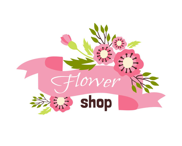 Floral shop badge decorative frame template vector illustration. - Vektör, Görsel