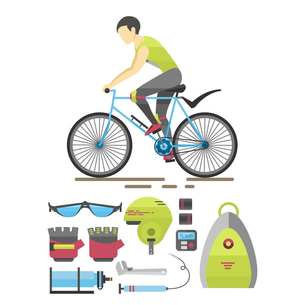 Flat bicycle equipment icon rider vector illustration. - Vector, Image