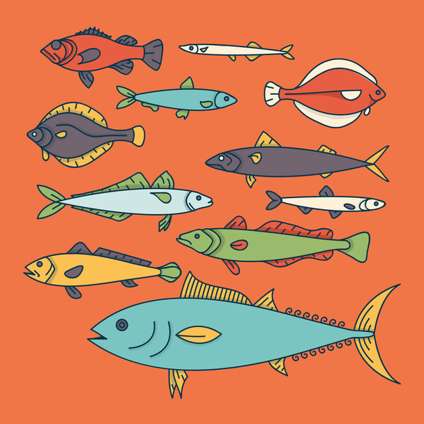 fishes simple icons set - Vektor, kép