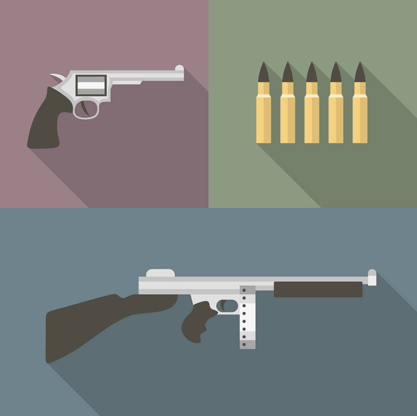 set of guns and bullets - Vector, Image