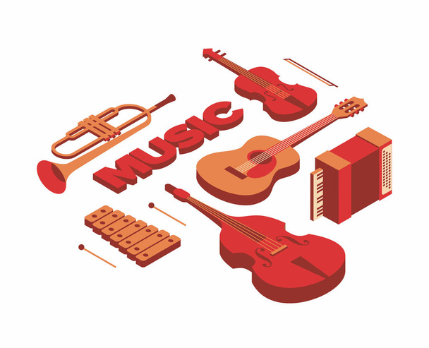 music instruments icons set - Vector, Image