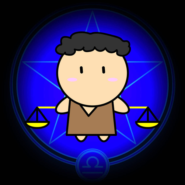 Cartoon sign zodiac of Libra vector icon on dark blue star background - Vector, Image