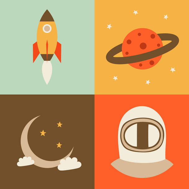 space retro icons set - ベクター画像