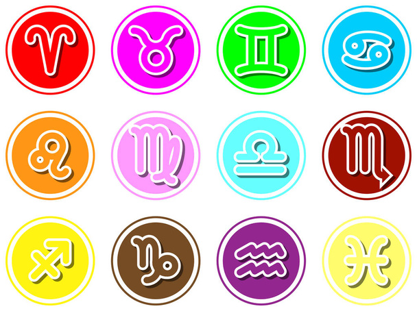 Coloridos doce signos del zodiaco vector icono aislado sobre fondo blanco
 - Vector, Imagen