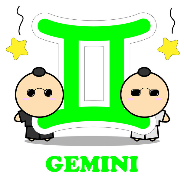 Gemini cartoon with Big Zodiac sign icon vector isolated on white background - Vector, Image