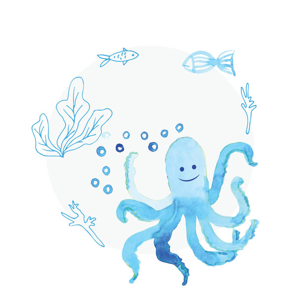Χειροποίητο ζωγραφικής νερομπογιά μπλε της θάλασσας, υφή χαρτιού - Φωτογραφία, εικόνα