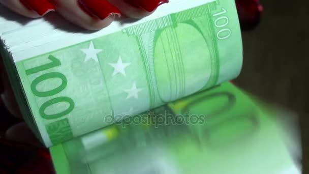 close up of young business woman with pack of money euro in hands - Séquence, vidéo