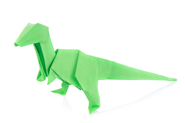 Dinosauro Velociraptor verde di origami
 - Foto, immagini