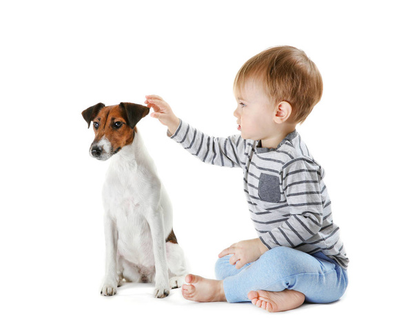 little boy with funny dog - Foto, afbeelding