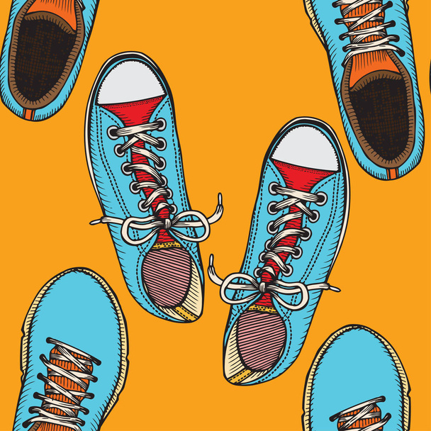 Kırmızı ve mavi ayakkabı ile desen - Vektör, Görsel