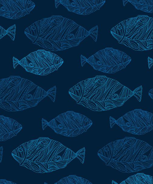 background with fish on a blue background - Vector, imagen