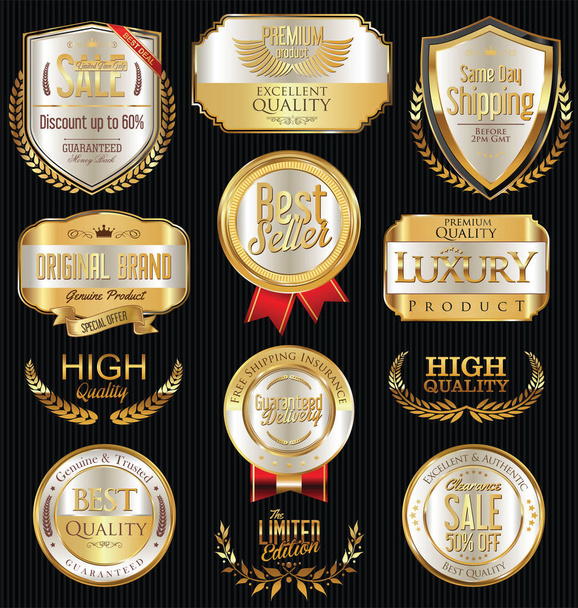 Luxury golden retro labels collection - Vector, Image