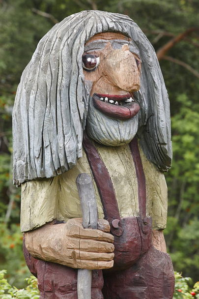Norwegian carved wooden face detail troll. Scandinavian folklore - Photo, Image