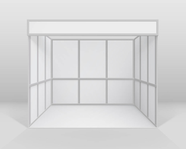 Vector wit lege Indoor handel tentoonstelling Booth standaard staan voor geïsoleerde presentatie met achtergrond - Vector, afbeelding